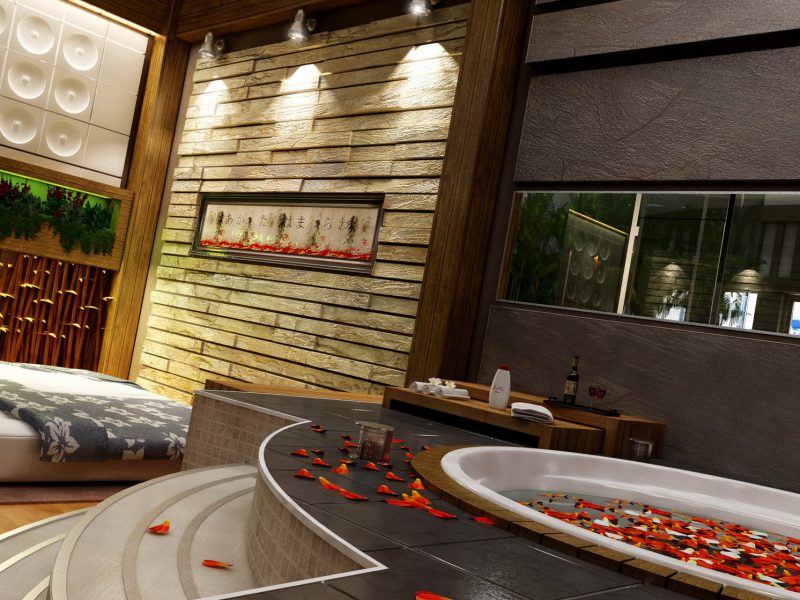 private spa rendering angled tub view
