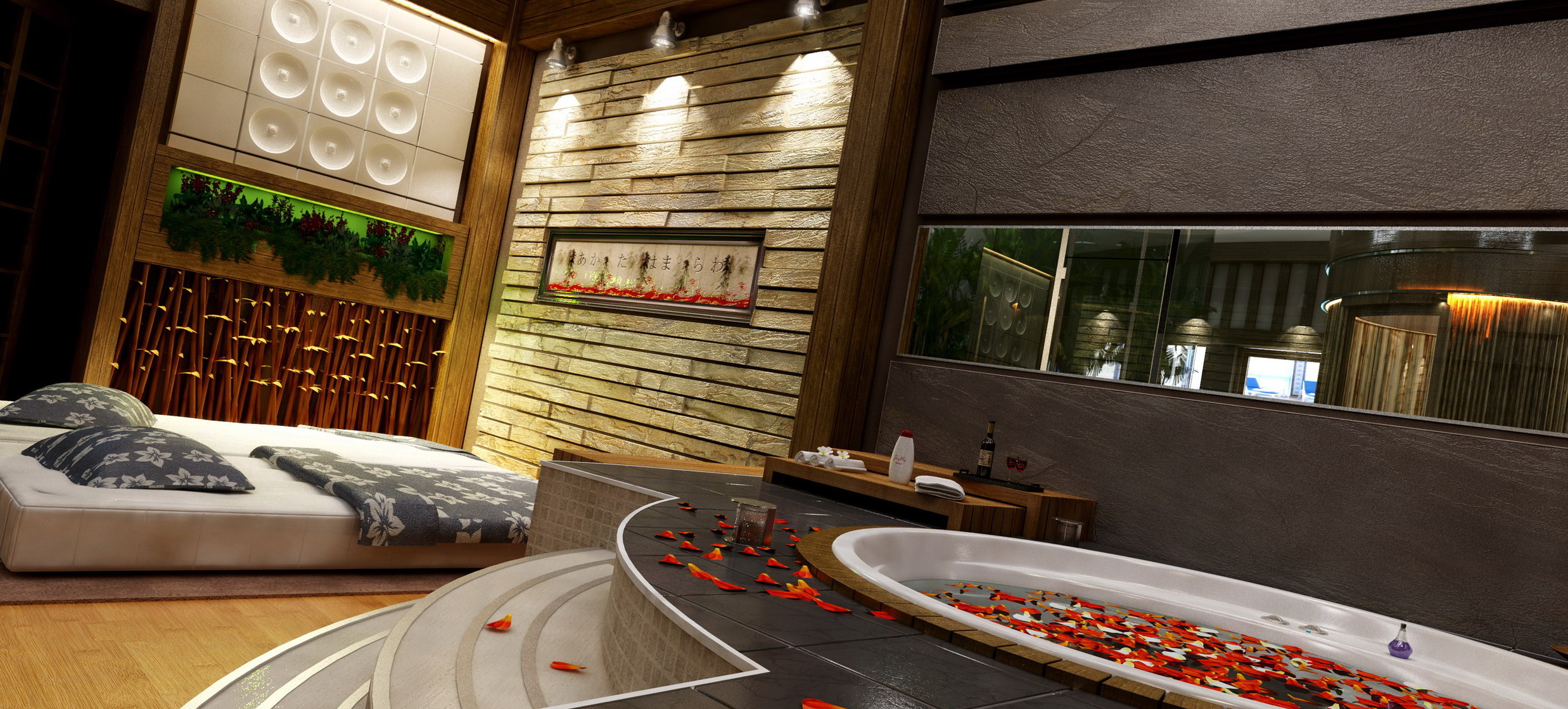 private spa rendering angled tub view