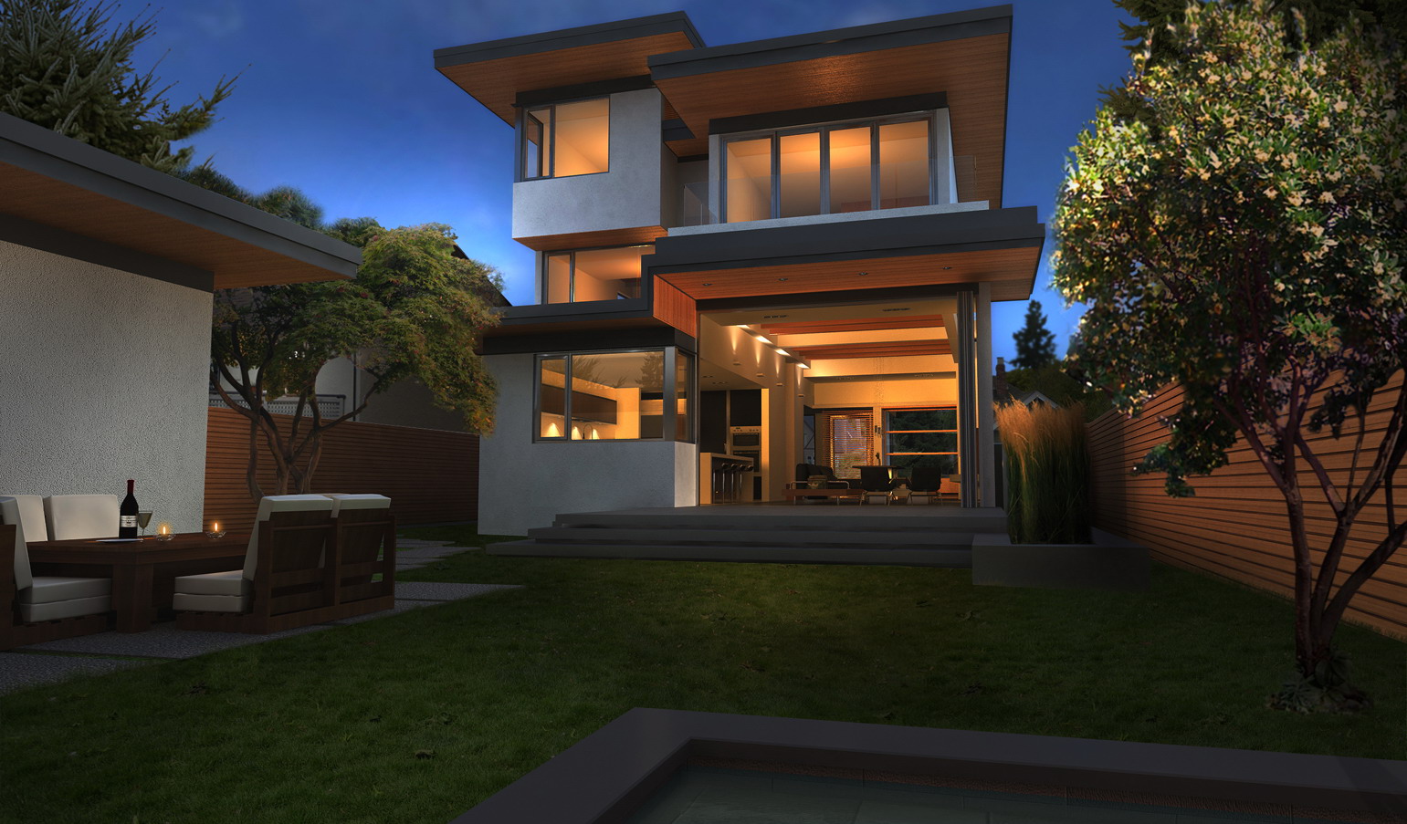 green house exterior rendering at night