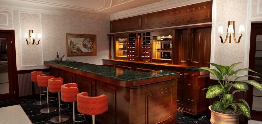 interior rendering of bar and stools