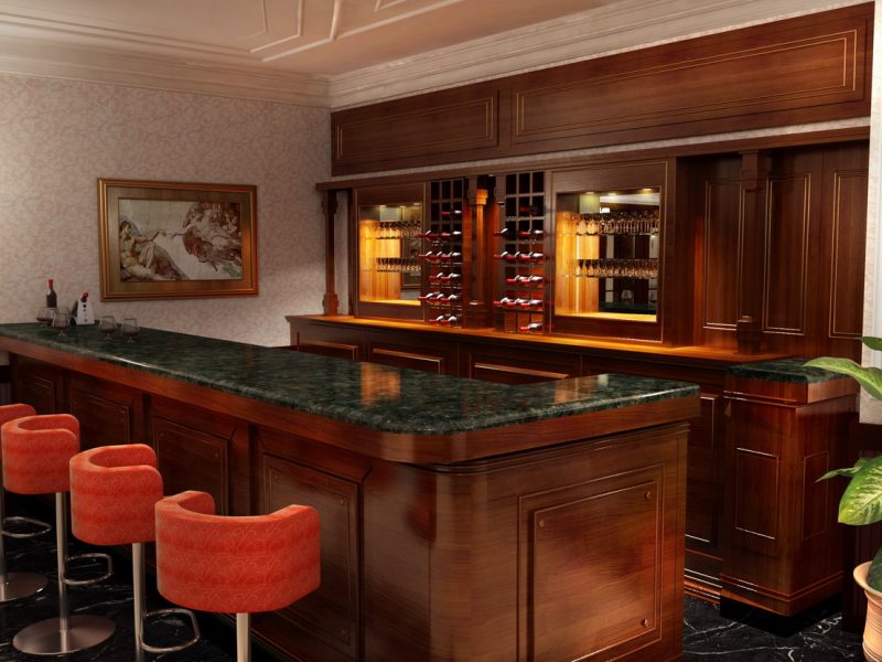 interior rendering of bar and stools
