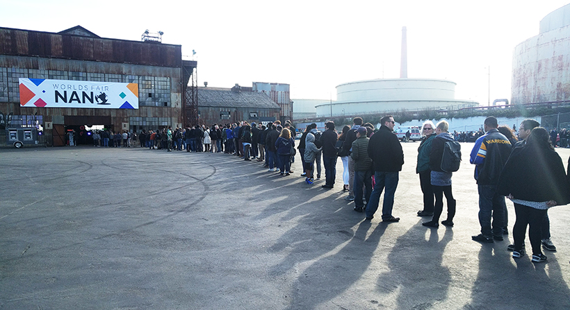 Line up for the Worlds Fair Nano event in San Francisco