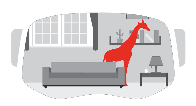 Illustration of Mixed Reality showing giraffe in a room