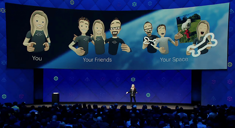 Speaker on stage showing Facebook Spaces