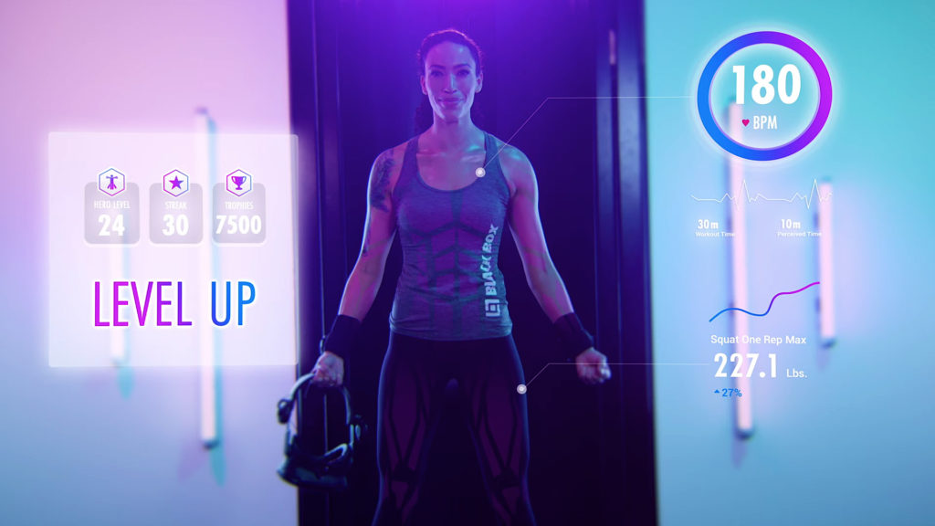 Female Model in Black Box VR Gym Commercial