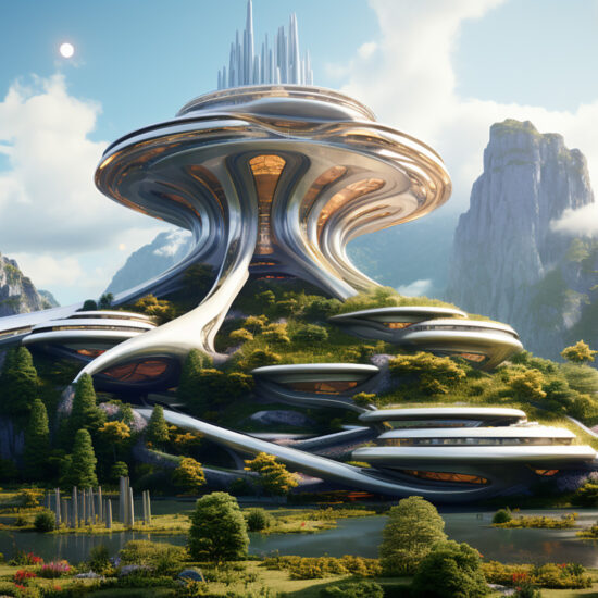 utopian futuristic architectural visualization prepared by generative ai